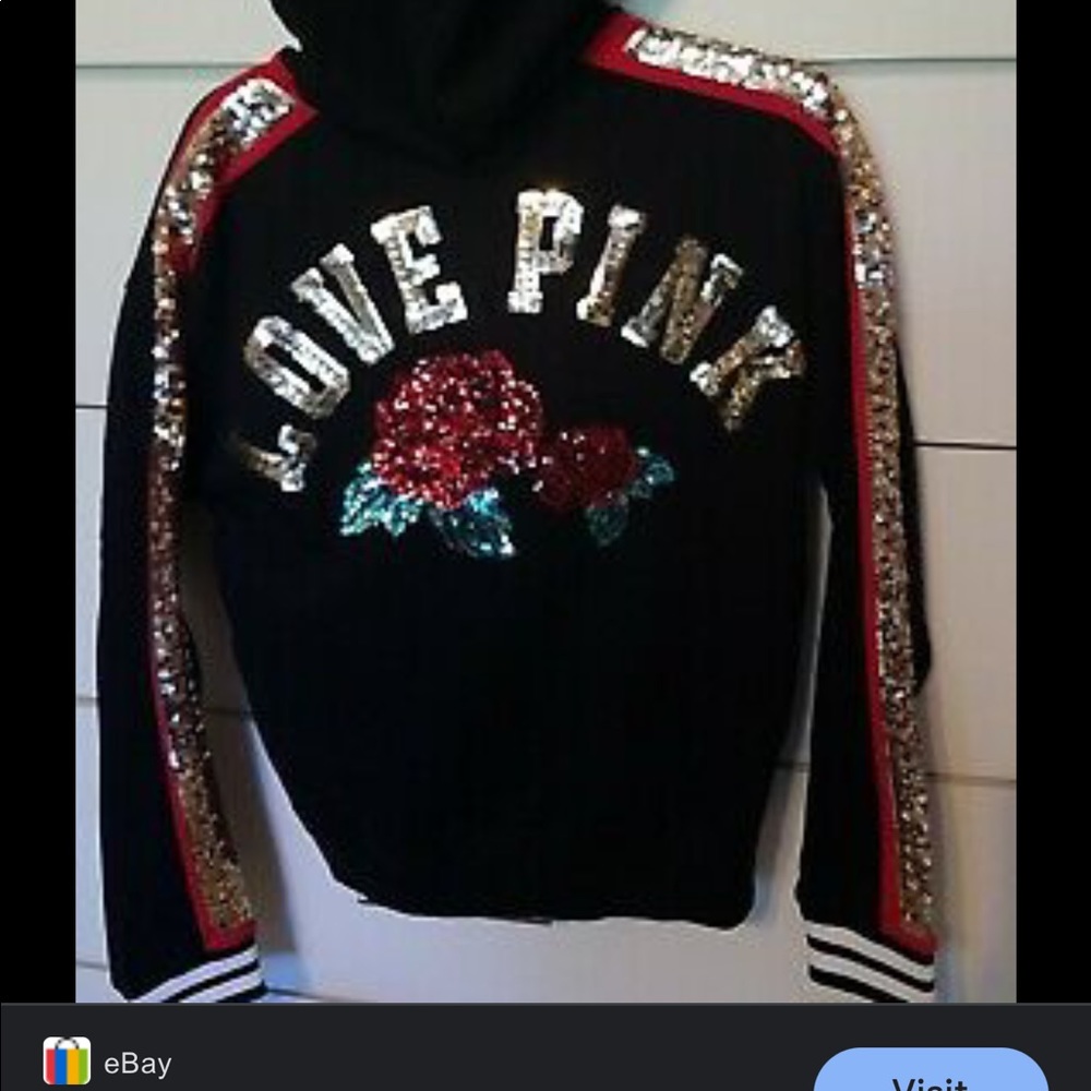 PINK Limited Release Sequined Hoodie in Black Size L NWOT